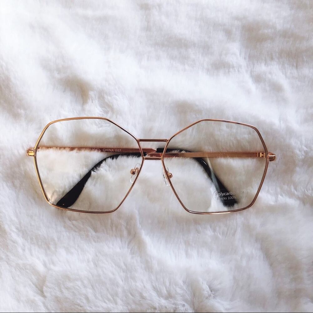 Peyton Rose Gold Hexagon Clear Sunglasses